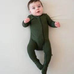 Ribbed Zipper Footie in Fir