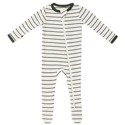 Ribbed Zipper Footie in Fir Stripe