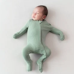 Ribbed Zipper Footie in Thyme