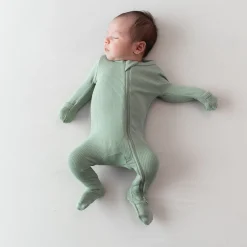 Ribbed Zipper Footie in Thyme