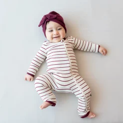 Ribbed Zipper Romper in Burgundy Stripe