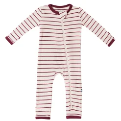 Ribbed Zipper Romper in Burgundy Stripe