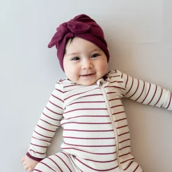 Ribbed Zipper Romper in Burgundy Stripe