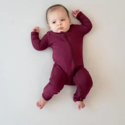Ribbed Zipper Romper in Burgundy