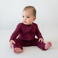 Ribbed Zipper Romper in Burgundy