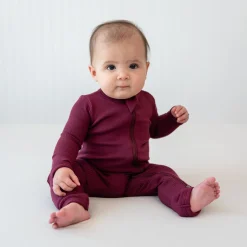 Ribbed Zipper Romper in Burgundy