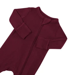 Ribbed Zipper Romper in Burgundy