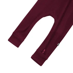 Ribbed Zipper Romper in Burgundy