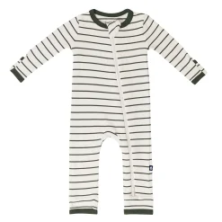 Ribbed Zipper Romper in Fir Stripe