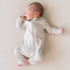 Ribbed Zipper Romper in Oat