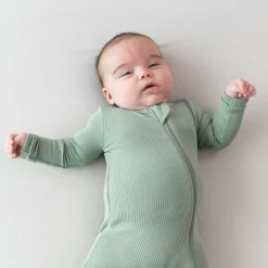 Ribbed Zipper Romper in Thyme