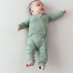 Ribbed Zipper Romper in Thyme