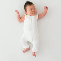 Ribbed Zippered Sleeveless Romper in Cloud