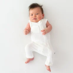 Ribbed Zippered Sleeveless Romper in Cloud