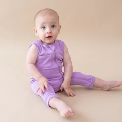 Ribbed Zippered Sleeveless Romper in Poi