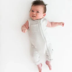 Ribbed Zippered Sleeveless Romper in Oat