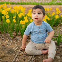 Short Sleeve Toddler Henley Tee in Slate