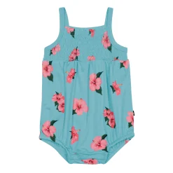 Smocked Bubble Romper in Hibiscus