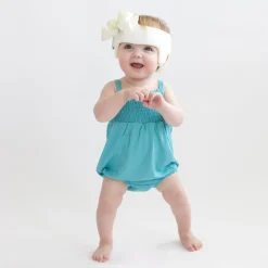 Smocked Bubble Romper in Makai