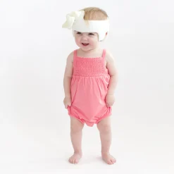 Smocked Bubble Romper in Guava