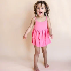 Spaghetti Strap Ruffle Romper in Guava