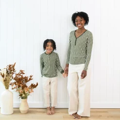 Women's Long Sleeve Henley Tee in Gingham Fir