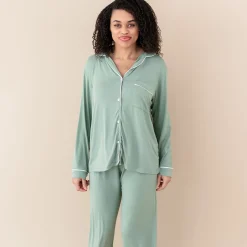 Women's Long Sleeve Pajama Set in Thyme with Cloud Trim