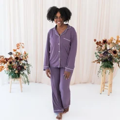 Women's Long Sleeve Pajama Set in Currant with Cloud Trim