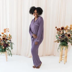 Women's Long Sleeve Pajama Set in Currant with Cloud Trim