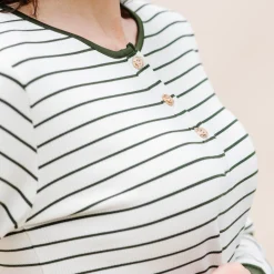 Women’s Ribbed Henley Set in Fir Stripe