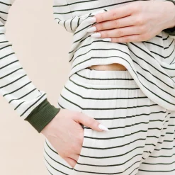 Women’s Ribbed Henley Set in Fir Stripe