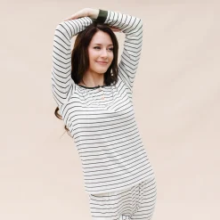 Women’s Ribbed Henley Set in Fir Stripe