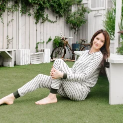 Women’s Ribbed Henley Set in Fir Stripe