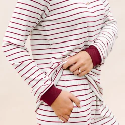 Women’s Ribbed Henley Set in Burgundy Stripe