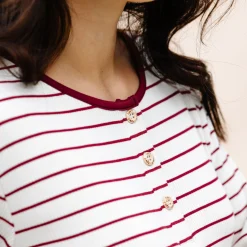 Women’s Ribbed Henley Set in Burgundy Stripe