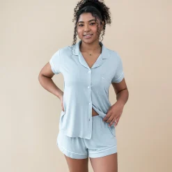 Women’s Short Sleeve Pajama Set in Fog with Cloud Trim