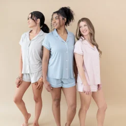 Women’s Short Sleeve Pajama Set in Fog with Cloud Trim