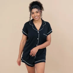 Women’s Short Sleeve Pajama Set in Midnight with Cloud Trim
