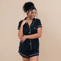 Women’s Short Sleeve Pajama Set in Midnight with Cloud Trim