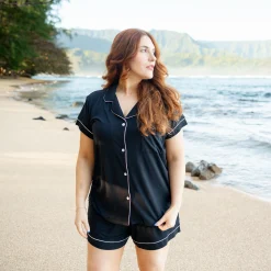 Women’s Short Sleeve Pajama Set in Midnight with Cloud Trim