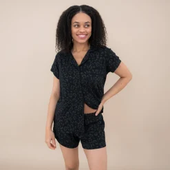 Women’s Short Sleeve Pajama Set in Midnight Leopard