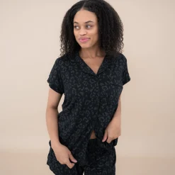 Women’s Short Sleeve Pajama Set in Midnight Leopard