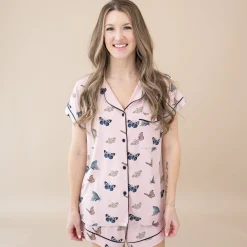 Women’s Short Sleeve Pajama Set in Blush Butterfly