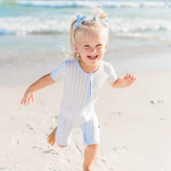 Zipper Shortall Romper in Small Mist Stripe