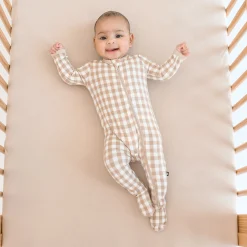 Zippered Footie in Gingham Bisque