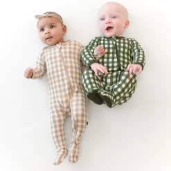 Zippered Footie in Gingham Bisque