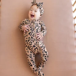 Zippered Footie in Latte Leopard