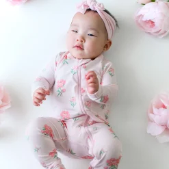 Zippered Footie in Sakura Peony