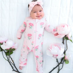 Zippered Romper in Sakura Peony