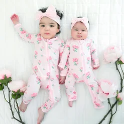 Zippered Romper in Sakura Peony